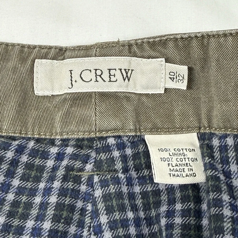 J. Crew Flannel Lined Cargo Pants Mens 40x32 Button Fly Brown Utility‎ Fade Y2k